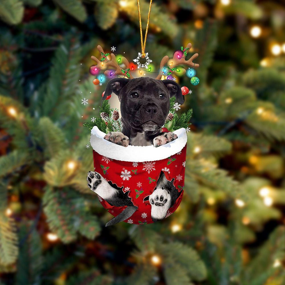BLACK American Staffordshire Terrier In Snow Pocket Christmas Ornament Flat Acrylic Dog Ornament - Best gifts your whole family