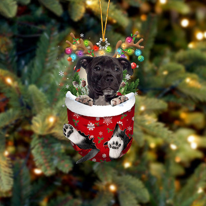 BLACK American Staffordshire Terrier In Snow Pocket Christmas Ornament Flat Acrylic Dog Ornament - Best gifts your whole family