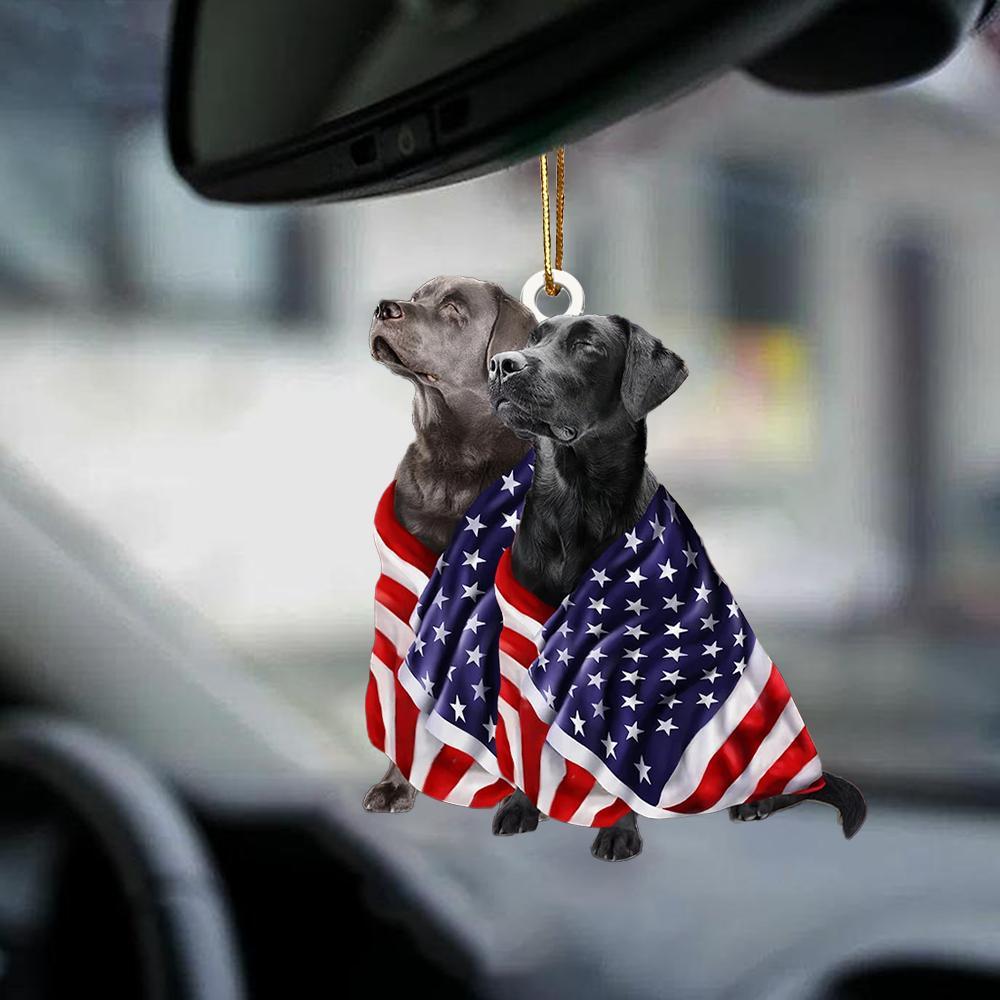 Black And Silver Labrador Retriever American Patriot Flag Two Sided Ornament - Best gifts your whole family