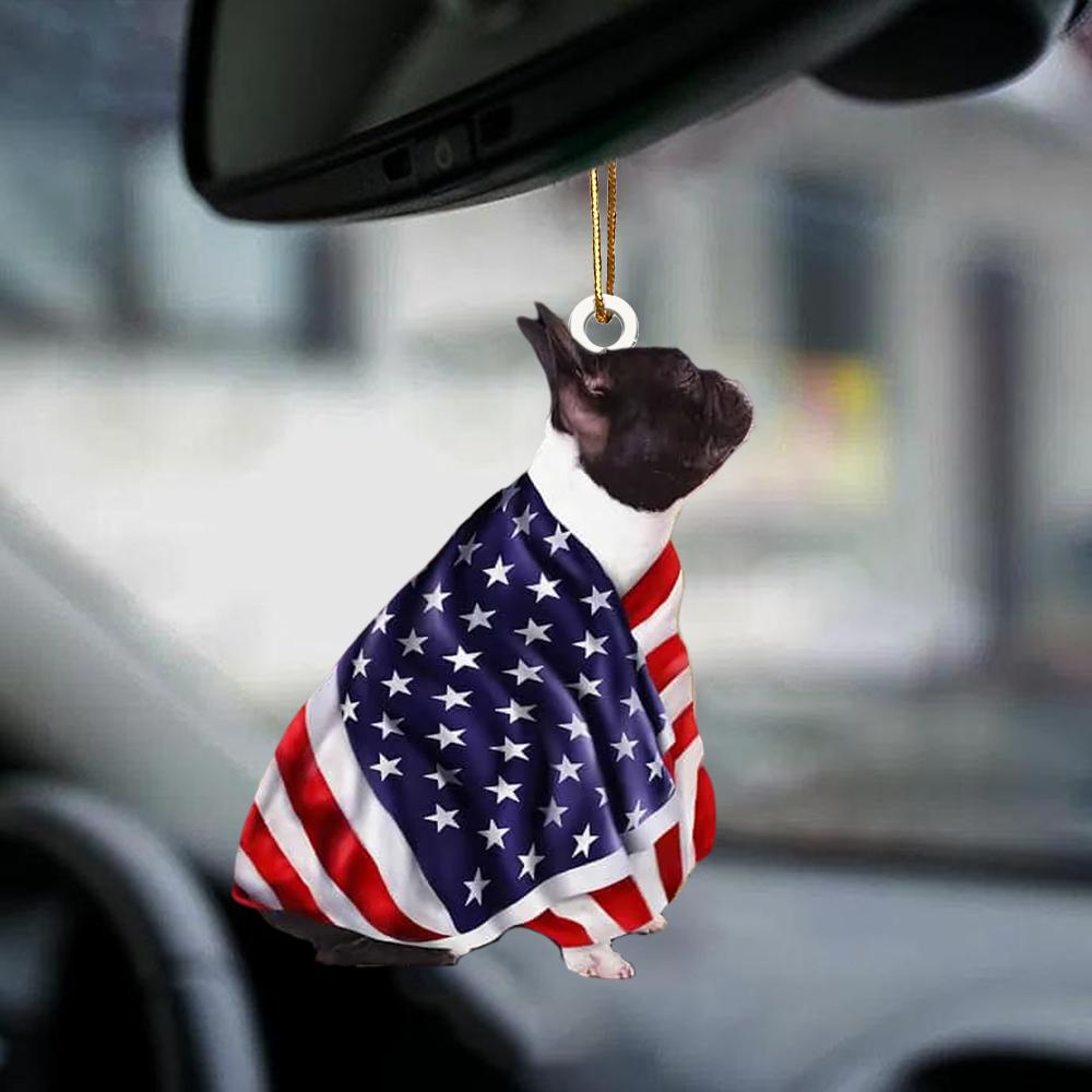 Black And White French Bulldog American Patriot Flag Two Sided Ornament - Best gifts your whole family