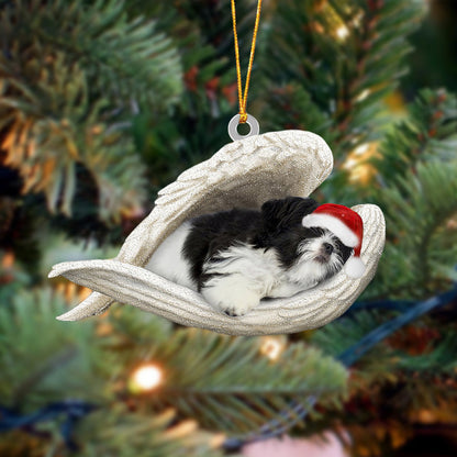 Black And White Shih Tzu Sleeping Angel Christmas Ornament Dog Christmas Hanging Ornament - Best gifts your whole family