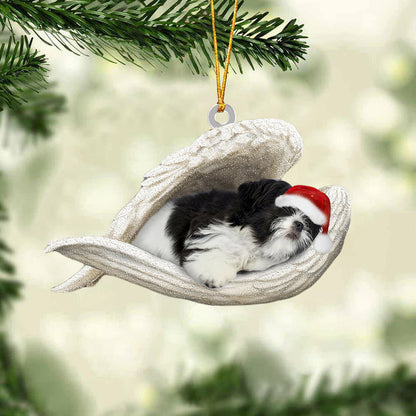 Black And White Shih Tzu Sleeping Angel Christmas Ornament Dog Christmas Hanging Ornament - Best gifts your whole family