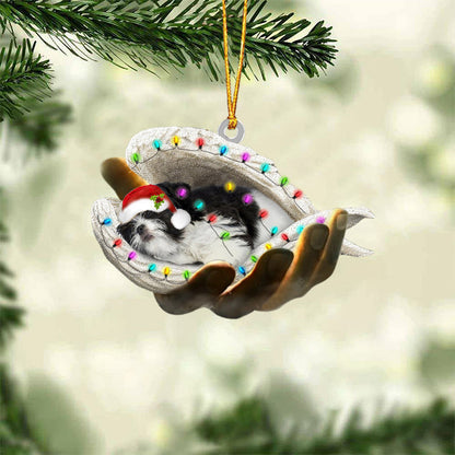 Black And White Shih Tzu Sleeping Angel In God Hand Christmas Ornament Godmerch Ornament - Best gifts your whole family