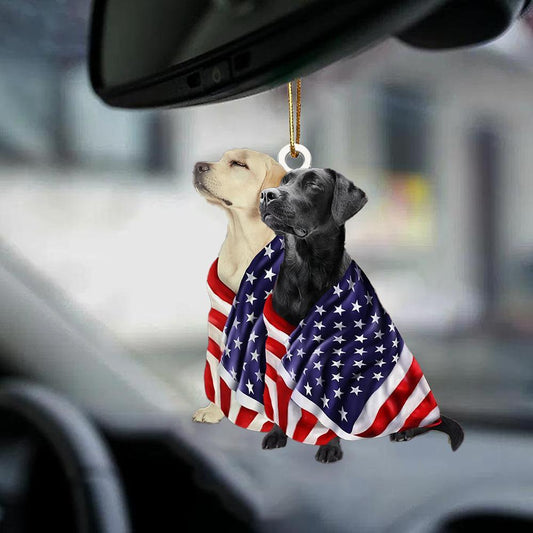 Black And Yellow Labrador Retriever American Patriot Flag Two Sided Ornament - Best gifts your whole family
