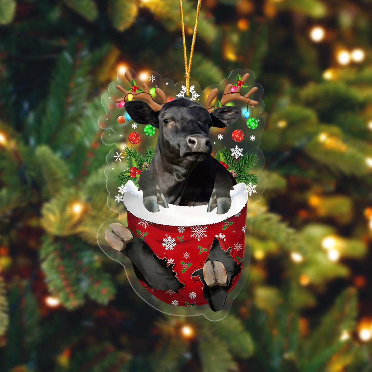 Black Angus In Pocket Acrylic Ornament, Farm Christmas Ornament - Best gifts your whole family