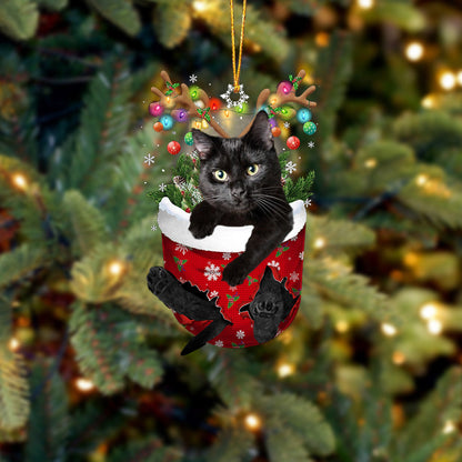 Black Cat 2 In Snow Pocket Christmas Ornament - Best gifts your whole family