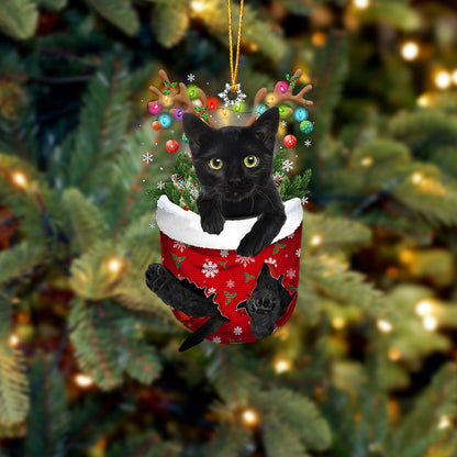 Black Cat In Snow Pocket Christmas Ornament - Best gifts your whole family
