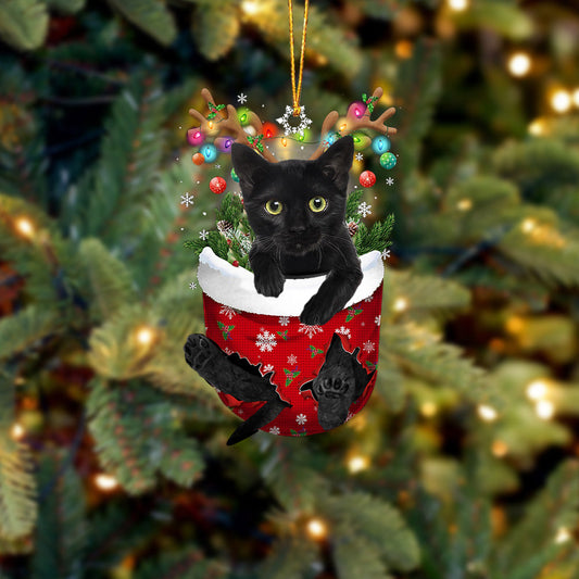 Black Cat In Snow Pocket Christmas Ornament - Best gifts your whole family