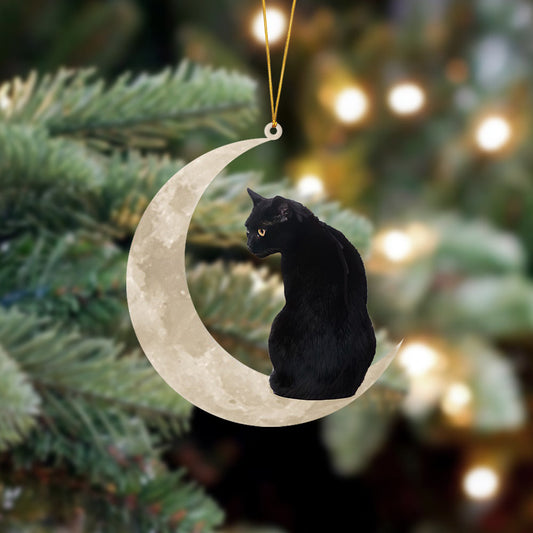 Black Cat Sits On The Moon Hanging Ornament, Animal Christmas Ornaments - Best gifts your whole family