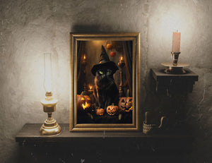 Black Cat Witch With Pumpkin Poster, Witch Print, Cat Witch Poster, Gothic Art, Dark Academia, Black Cat Witch, Halloween Decor - Best gifts your whole family