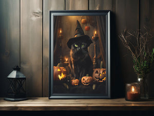 Black Cat Witch With Pumpkin Poster, Witch Print, Cat Witch Poster, Gothic Art, Dark Academia, Black Cat Witch, Halloween Decor - Best gifts your whole family