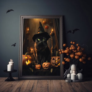 Black Cat Witch With Pumpkin Poster, Witch Print, Cat Witch Poster, Gothic Art, Dark Academia, Black Cat Witch, Halloween Decor - Best gifts your whole family