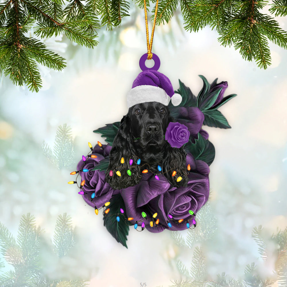 Black Cocker Spaniel In Purple Rose Christmas Ornament Dog Hanging Ornament For Christmas - Best gifts your whole family