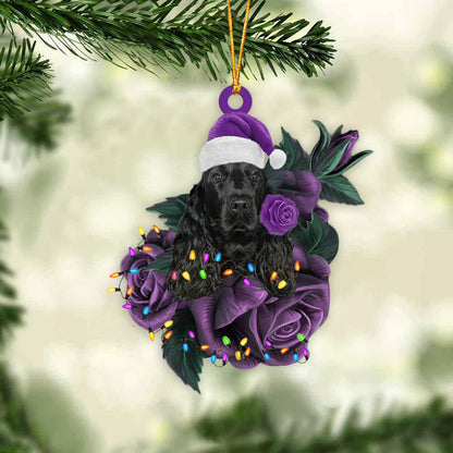 Black Cocker Spaniel In Purple Rose Christmas Ornament Dog Hanging Ornament For Christmas - Best gifts your whole family