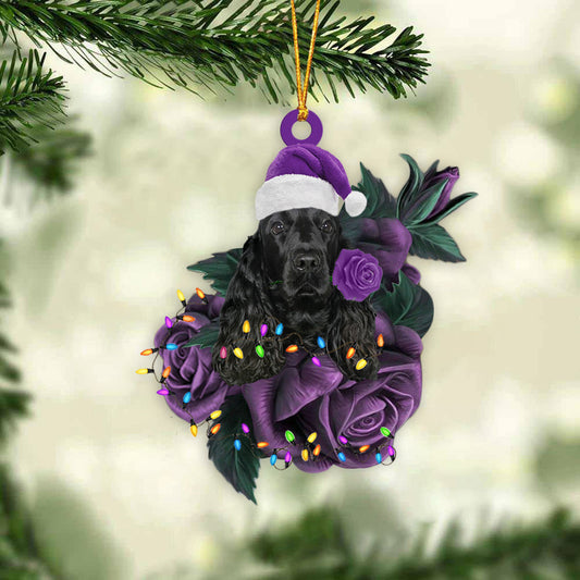 Black Cocker Spaniel In Purple Rose Christmas Ornament Dog Hanging Ornament For Christmas - Best gifts your whole family