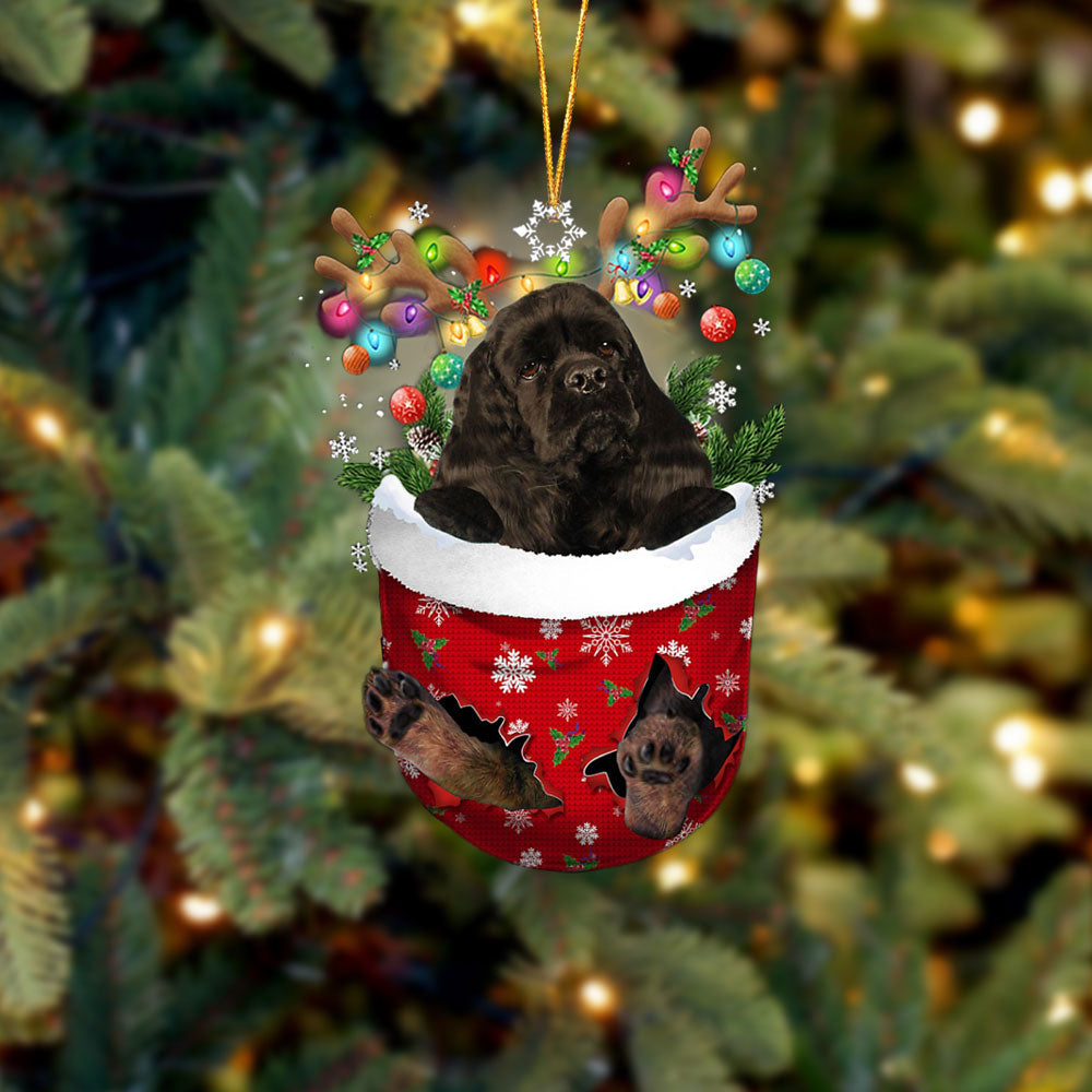 BLACK Cocker Spaniel In Snow Pocket Christmas Ornament Flat Acrylic Dog Ornament - Best gifts your whole family
