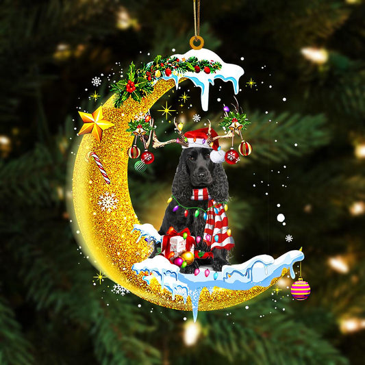 Black Cocker Spaniel On The Moon Merry Christmas Hanging Ornament, Car Ornament, Christmas Ornament - Best gifts your whole family