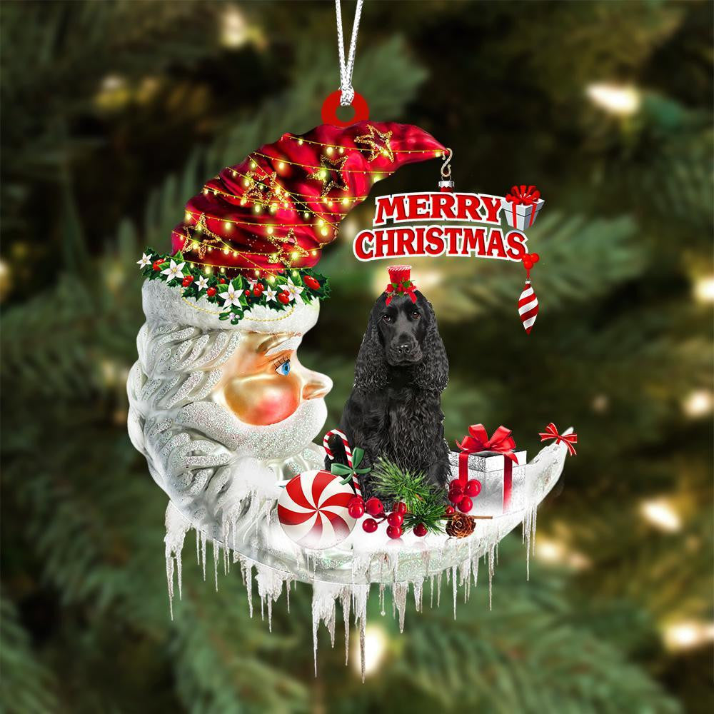 Black Cocker Spaniel On The Moon Merry Christmas Hanging Ornament - Best gifts your whole family