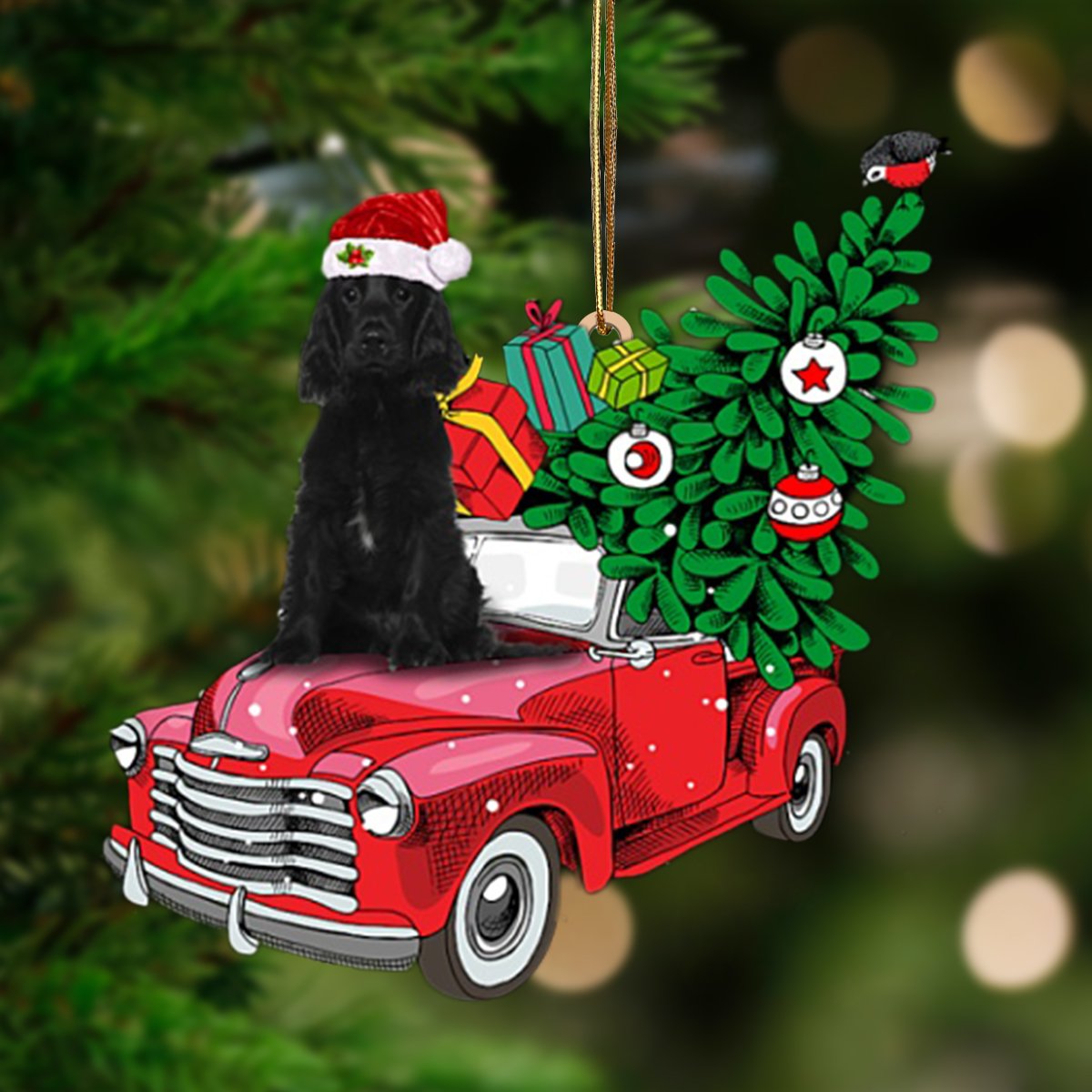 Black Cocker Spaniel-Pine Truck Hanging Ornament - Best gifts your whole family