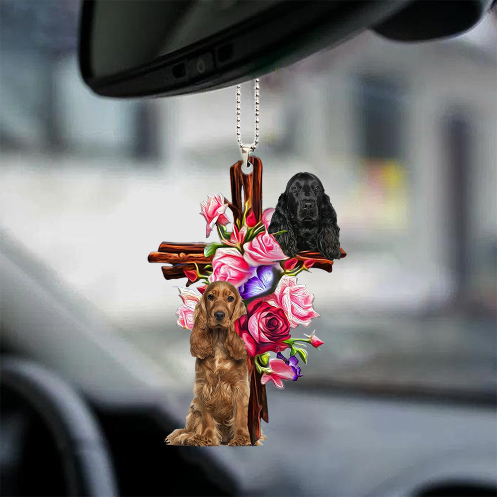 Black Cocker Spaniel Roses And Jesus Car Hanging Ornament Dog Ornaments For Auto Car Godmerc - Best gifts your whole family