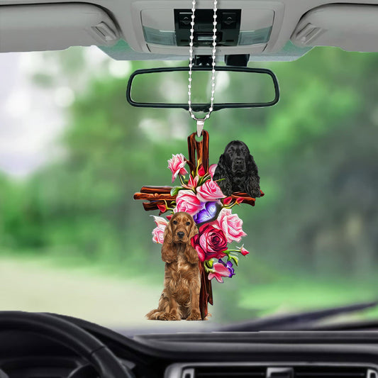 Black Cocker Spaniel Roses And Jesus Car Hanging Ornament Dog Ornaments For Auto Car Godmerc - Best gifts your whole family