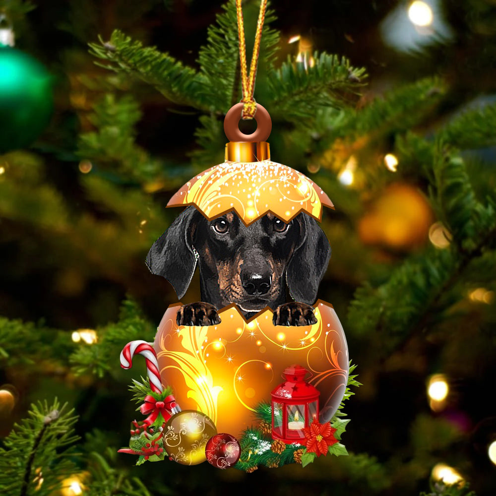 BLACK Dachshund In Golden Egg Christmas Ornament - Best gifts your whole family