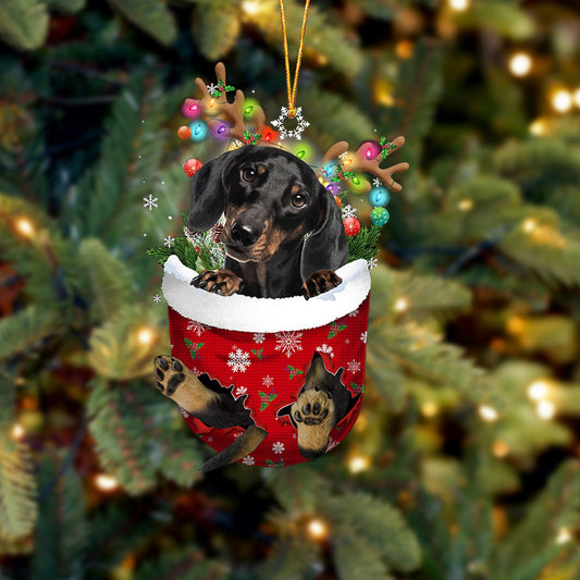 BLACK Dachshund In Snow Pocket Christmas Ornament Flat Acrylic Dog Ornament - Best gifts your whole family