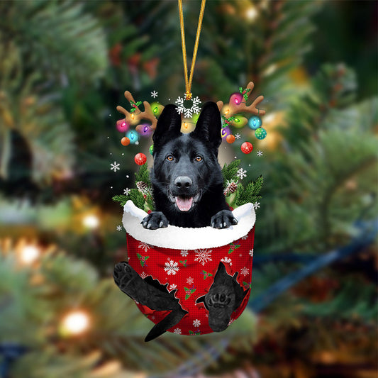 Black German Shepherd-In Christmas Pocket Two Sides Ornament, Christmas Dog Hanging Ornament - Best gifts your whole family