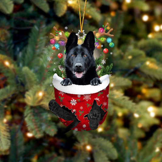 BLACK German Shepherd In Snow Pocket Christmas Ornament Flat Acrylic Dog Ornament - Best gifts your whole family