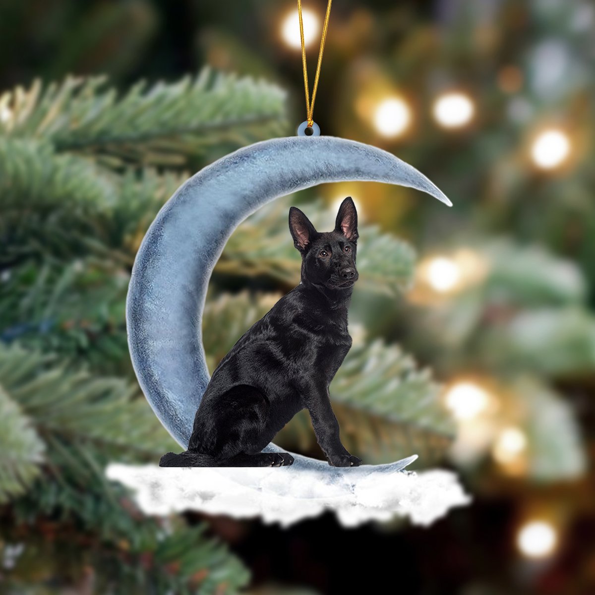 Black German Shepherd Sits On The Moon Hanging Ornament Dog Ornament, Car Ornament, Christmas Ornament - Best gifts your whole family