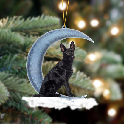 Black German Shepherd Sits On The Moon Hanging Ornament Dog Ornament, Car Ornament, Christmas Ornament - Best gifts your whole family