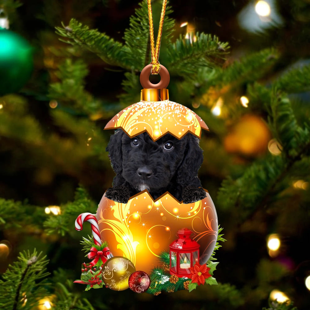 BLACK Goldendoodle In Golden Egg Christmas Ornament - Best gifts your whole family