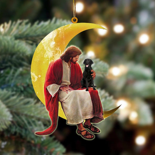 Black Labrador Retriever And Jesus Sitting On The Moon Hanging Ornament Christmas Ornament - Best gifts your whole family