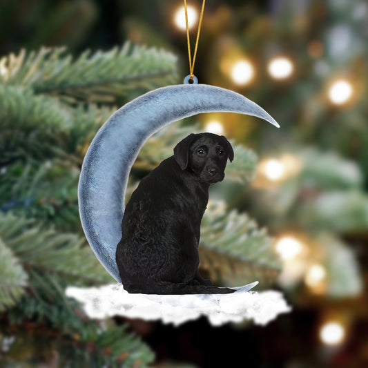 Black Labrador Retriever Sits On The Moon Hanging Ornament Dog Ornament, Car Ornament, Christmas Ornament - Best gifts your whole family