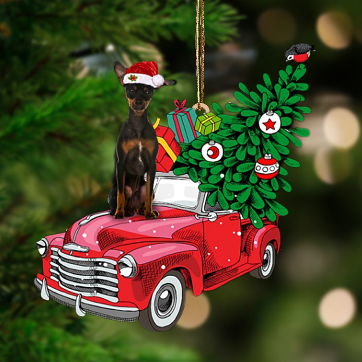 Black Miniature Pinscher-Pine Truck Hanging Ornament - Best gifts your whole family