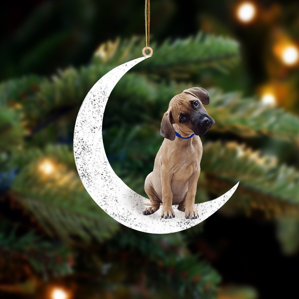 Black Mouth Cur Sit On The Moon Two Sided Ornament Dog Hanging Christmas Ornament - Best gifts your whole family