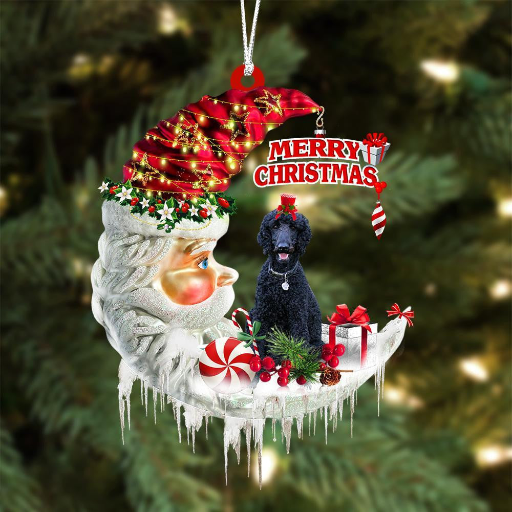 Black Poodle On The Moon Merry Christmas Hanging Ornament - Best gifts your whole family