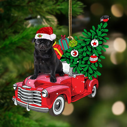 Black Pug 1-Pine Truck Hanging Ornament - Best gifts your whole family