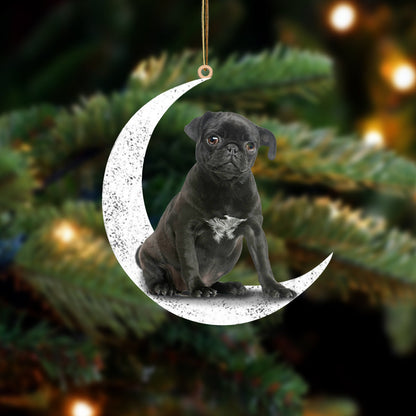 Black Pug 2 Sit On The Moon Two Sided Ornament Dog Hanging Christmas Ornament - Best gifts your whole family