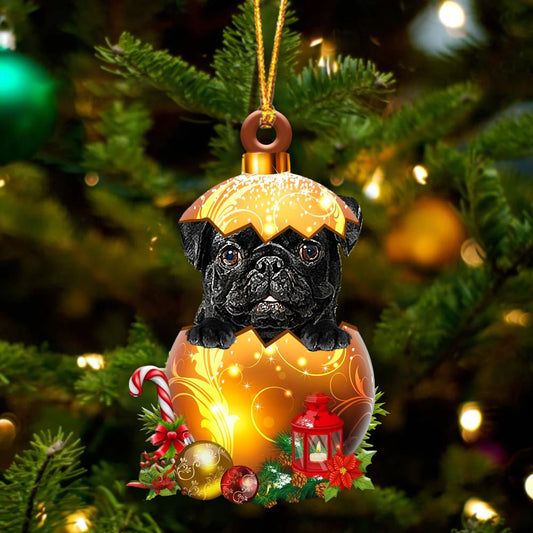 BLACK Pug In Golden Egg Christmas Ornament - Best gifts your whole family