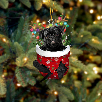 BLACK Pug In Snow Pocket Christmas Ornament Flat Acrylic Dog Ornament - Best gifts your whole family