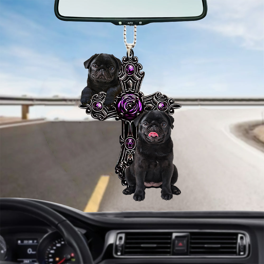 Black Pug Pray For God Car Hanging Ornament Dog Pray For God Ornament Godmerc - Best gifts your whole family