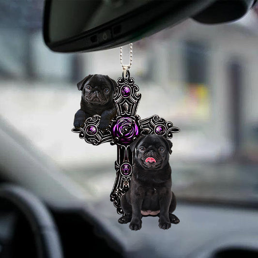 Black Pug Pray For God Car Hanging Ornament Dog Pray For God Ornament Godmerc - Best gifts your whole family