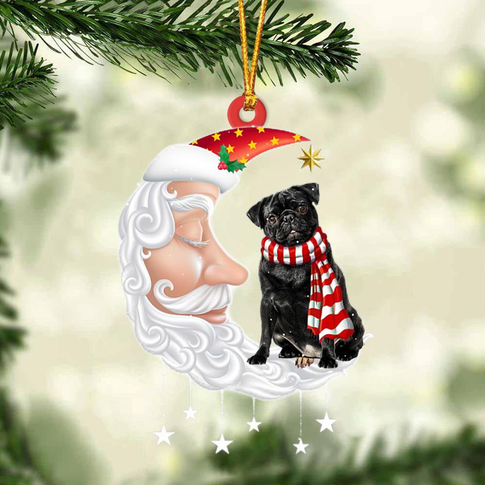 Black Pug With Santa Christmas Ornament Dog Christmas Ornament - Best gifts your whole family