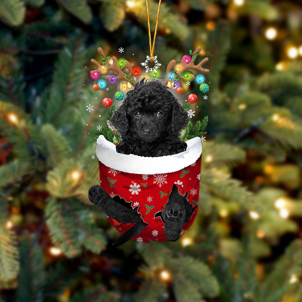 BLACK Toy Poodle In Snow Pocket Christmas Ornament Flat Acrylic Dog Ornament - Best gifts your whole family