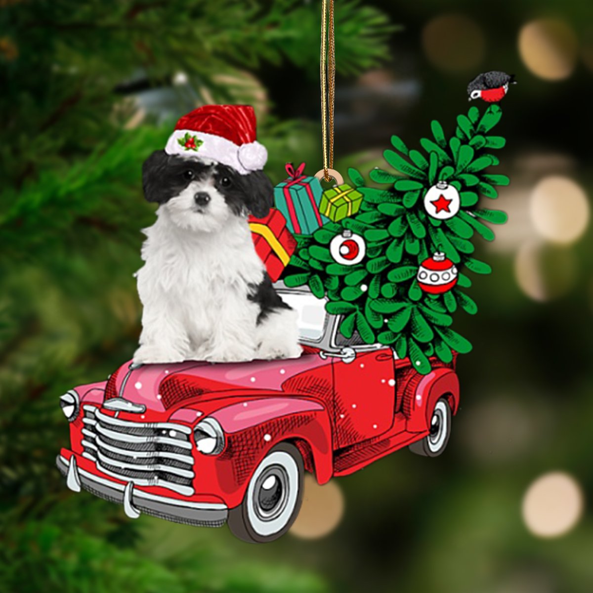 Black White Havanese Phone Ca-Pine Truck Hanging Ornament - Best gifts your whole family