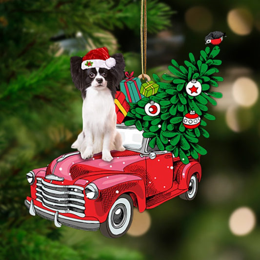 Black White Papillon Phone Ca-Pine Truck Hanging Ornament - Best gifts your whole family