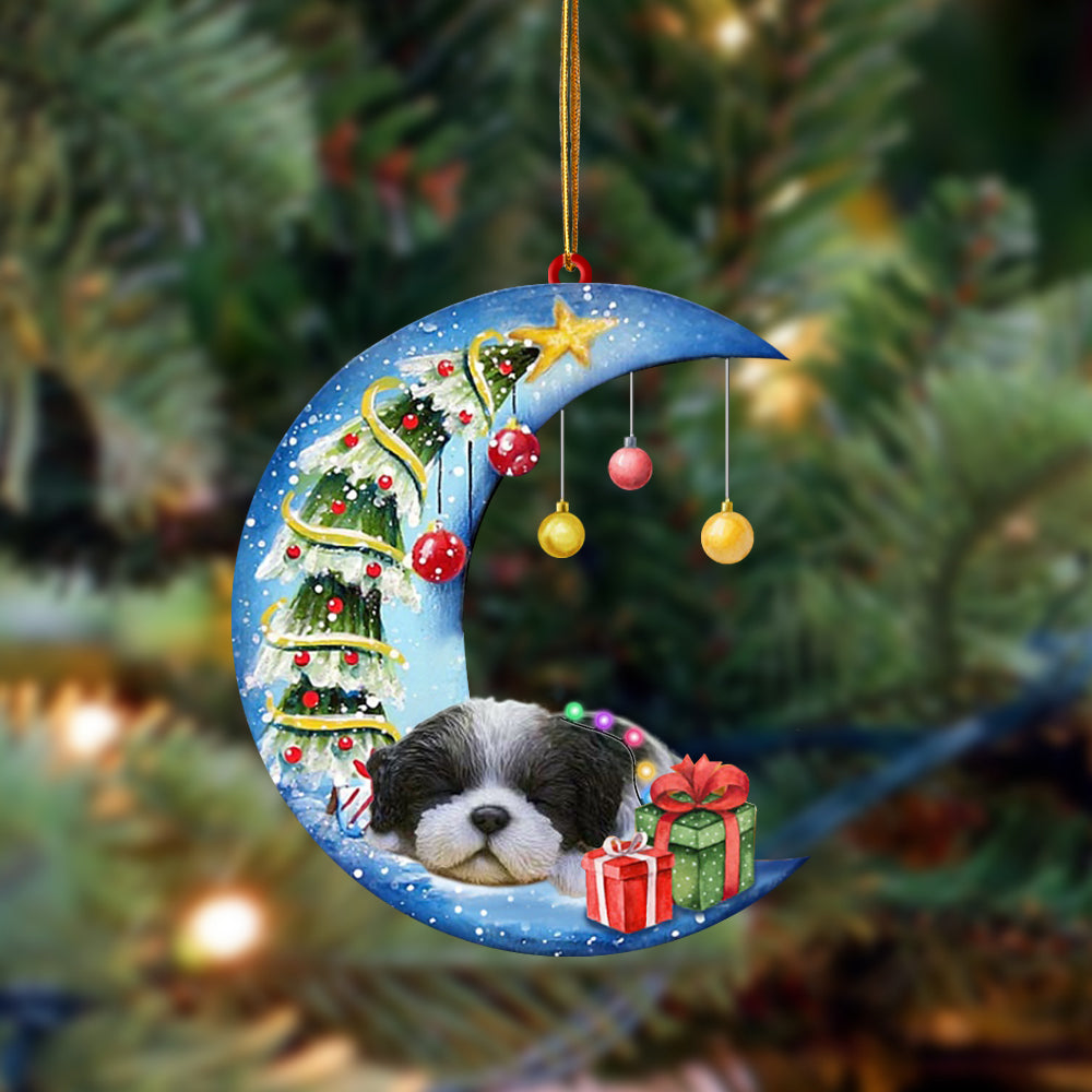 Black White Shih Tzu-Sleep On The Moon Christmas Two Sided Ornament, Christmas Ornament, Car Ornament - Best gifts your whole family