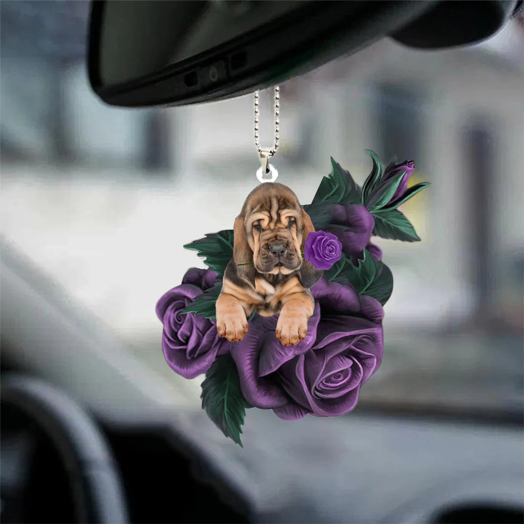 Bloodhound In Purple Rose Car Hanging Ornament - Best gifts your whole family