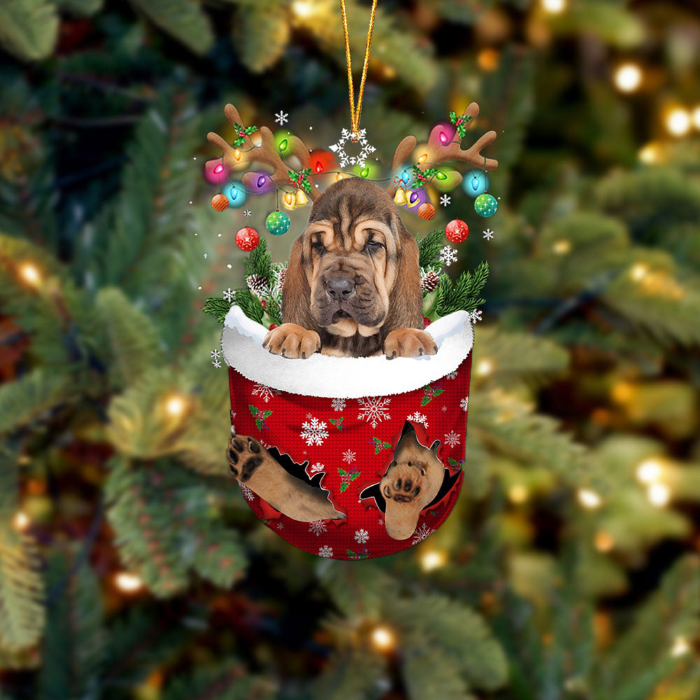 Bloodhound In Snow Pocket Christmas Ornament Flat Acrylic Dog Ornament - Best gifts your whole family